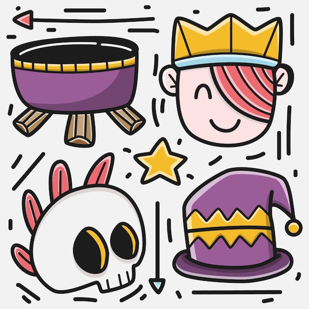 プレミアムベクター ハロウィーン漫画落書きかわいいデザインイラスト