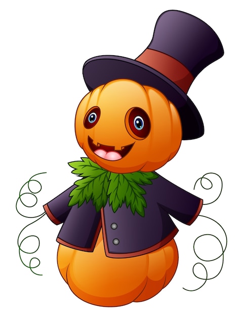 Premium Vector | Halloween cartoon scarecrow with pumpkin head