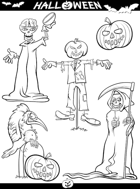 Download Premium Vector Halloween Cartoon Themes For Coloring Book