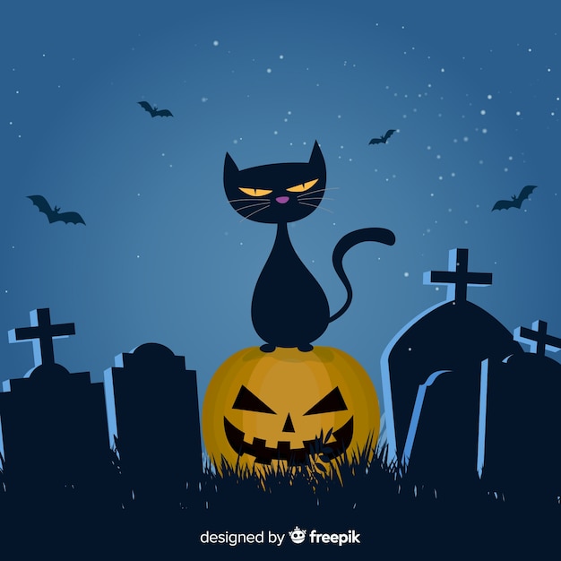 Free Vector | Halloween cat background in flat design