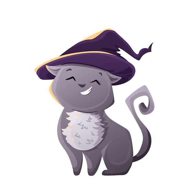 Premium Vector | Halloween cat costume party cute cat in a witch hat ...