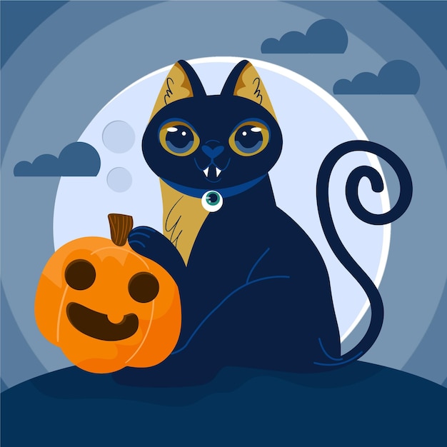 ハロウィン猫描き下ろしコンセプト 無料のベクター