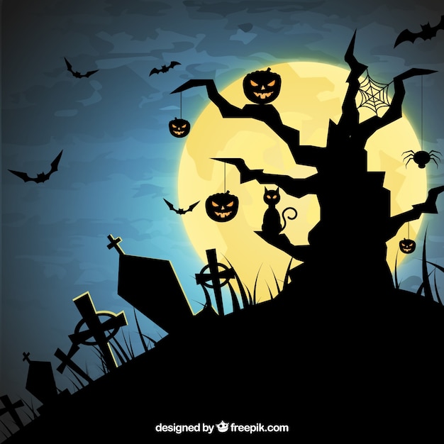Download Halloween cemetery silhouettes Vector | Free Download