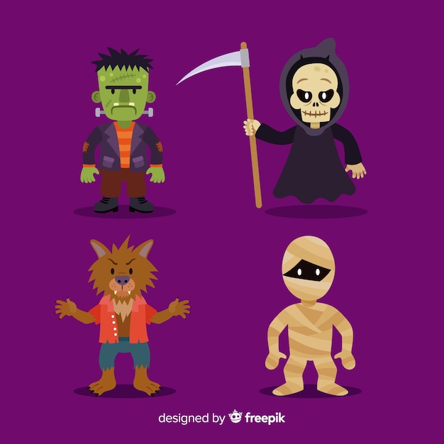 Download Halloween characters collection in flat design | Free Vector
