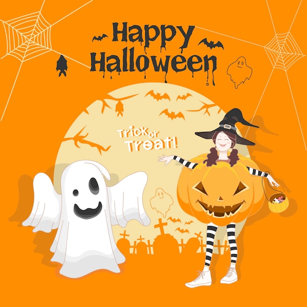 Premium Vector | Halloween child dress up pumpkin costume