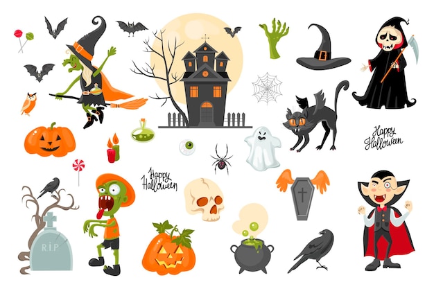 Premium Vector | Halloween clipart collection cartoon style vector ...