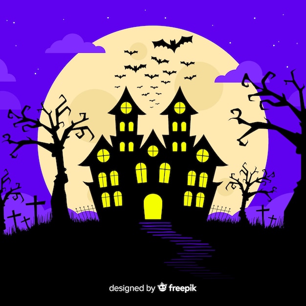 Halloween concept with flat design background Free Vector