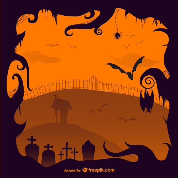 Halloween Creepy Cemetery Illustration Free Vector