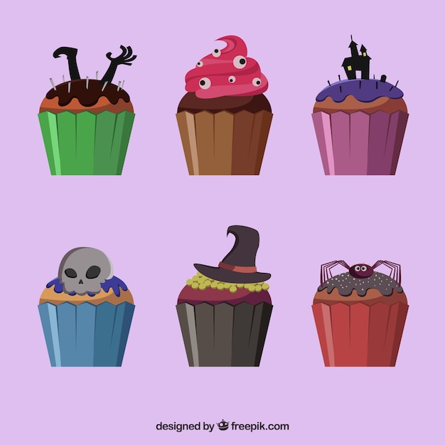 Free Vector Halloween Cupcakes Pack In Flat Design 0884