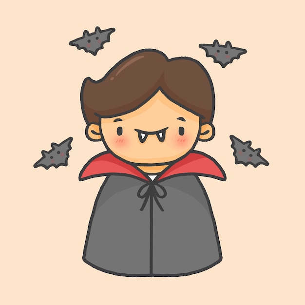 Premium Vector Halloween cute dracula cartoon hand drawn style