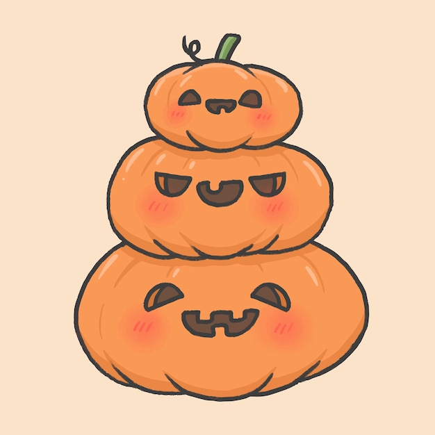 Premium Vector Halloween Cute Pumpkins Cartoon Hand Drawn Style 