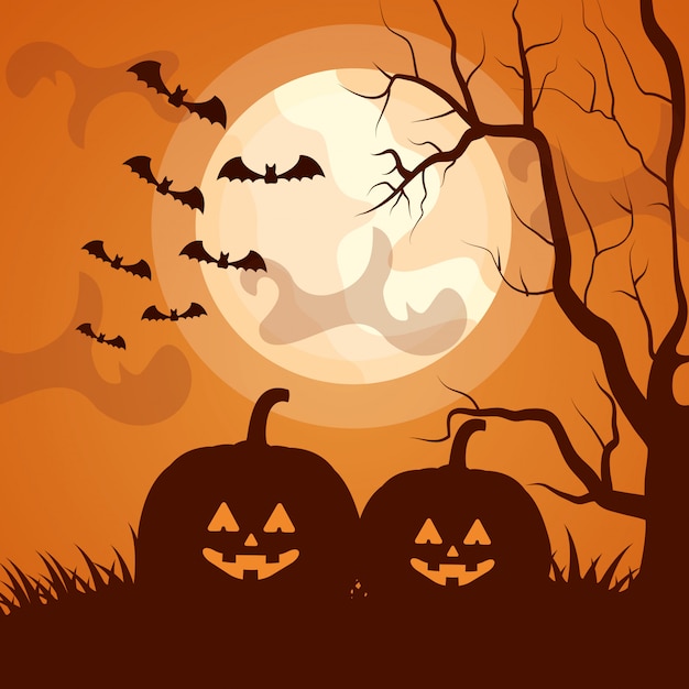 Free Vector | Halloween dark silhouette with pumpkins