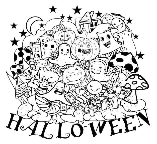 Premium Vector | Halloween doodle happy holiday