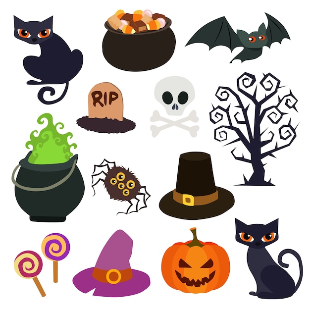 Premium Vector | Halloween element set collection in flat style