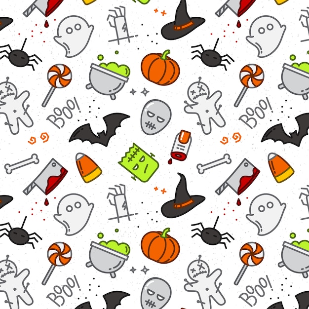 Halloween flat pattern color Premium Vector