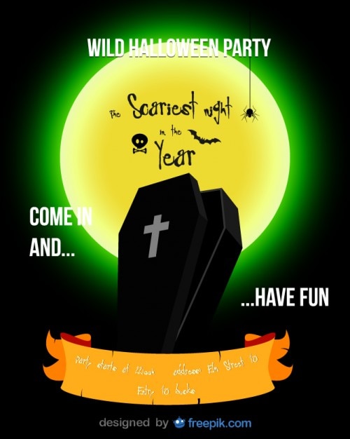 Halloween Flyer with Coffin in the dark
night