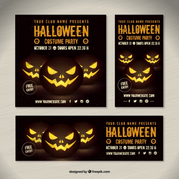 Halloween Flyers With Pumpkins Premium Vector