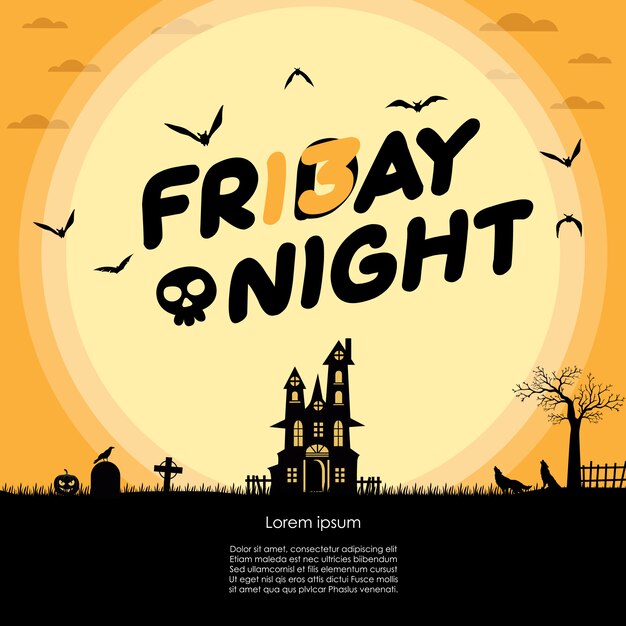 Premium Vector Halloween friday night and full moon card