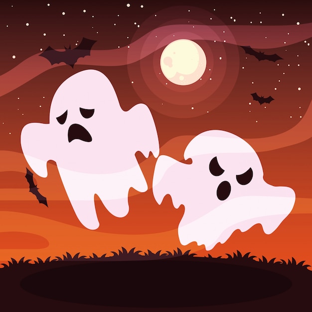 Download Halloween ghost under full moon Vector | Premium Download