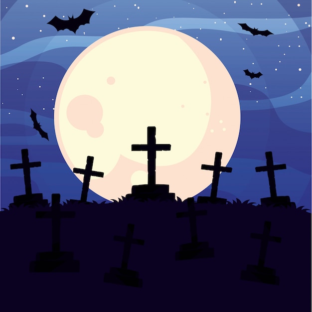 Download Halloween graves under full moon Vector | Premium Download