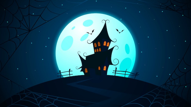 Halloween, haunted house and full moon | Premium Vector