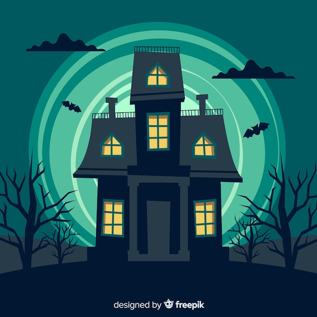 Download Halloween haunted house with flat design Vector | Free ...