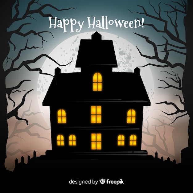 Halloween haunted house with realistic design Free Vector