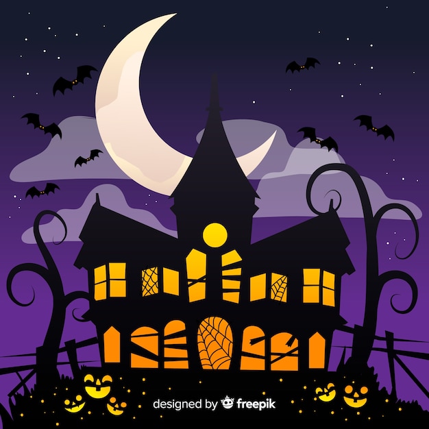 Free Vector | Halloween house background in flat design