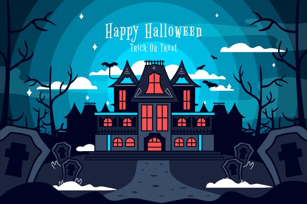 ハロウィン家フラットデザインイラスト 無料のベクター