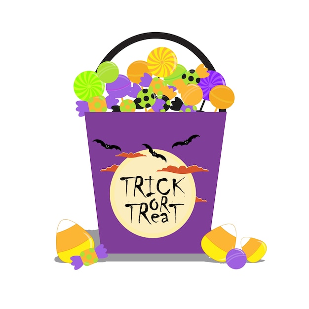 Premium Vector | Halloween illustration with halloween candies bucket ...