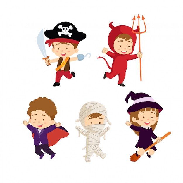 Premium Vector | Halloween kids character collection