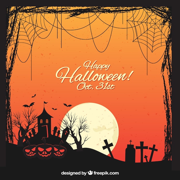 Halloween landscape background with moon