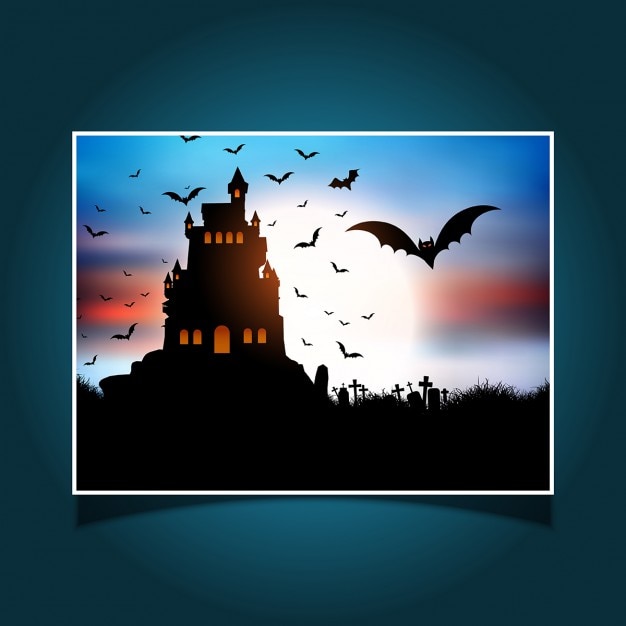 Halloween landscape with spooky castle