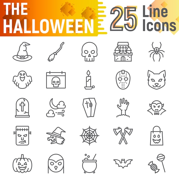 Premium Vector Halloween line icon set, spooky symbols collection