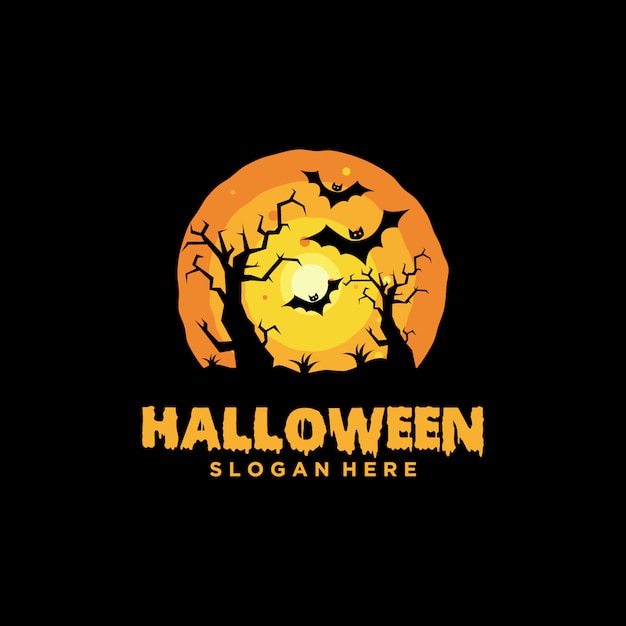Download Halloween logo with slogan template Vector | Premium Download