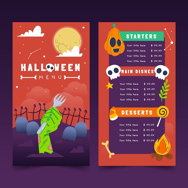 Free Vector Halloween menu template concept
