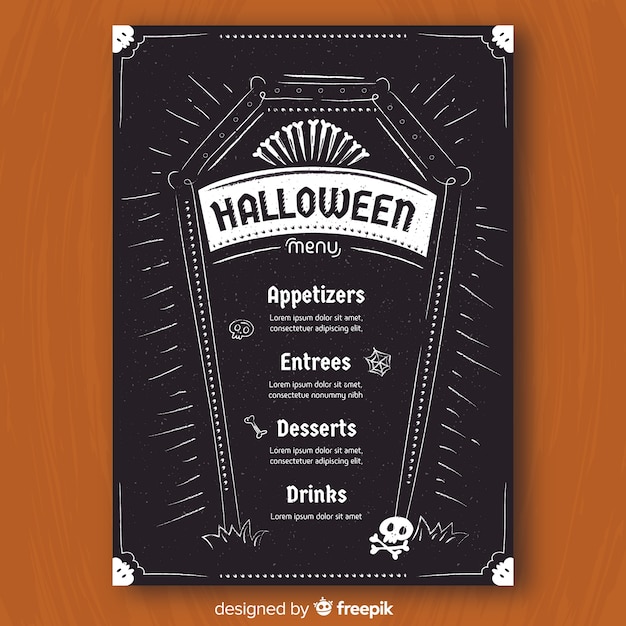 Free Vector Halloween menu template in hand drawn style