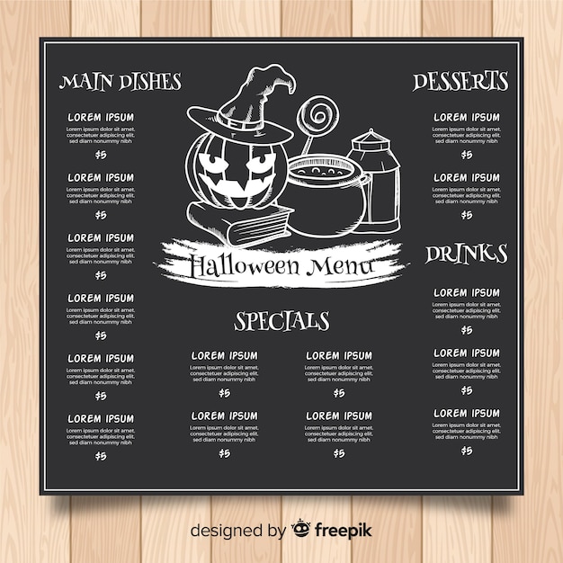 Halloween menu template in hand drawn style Free Vector