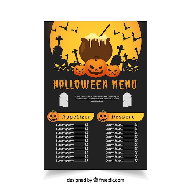 Free Vector | Halloween menu with creepy style