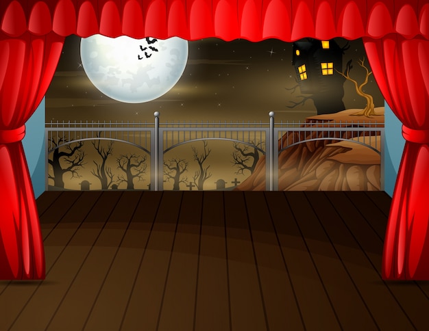 ステージイラストのハロウィーンの夜背景コンセプト プレミアムベクター