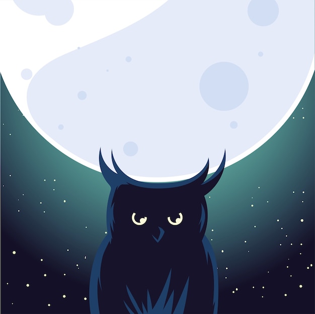 Premium Vector Halloween Owl Cartoon At Night Design Holiday And Scary Theme Illustration