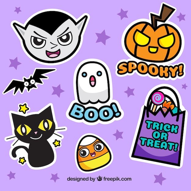 Free Vector | Halloween pack of funny stickers