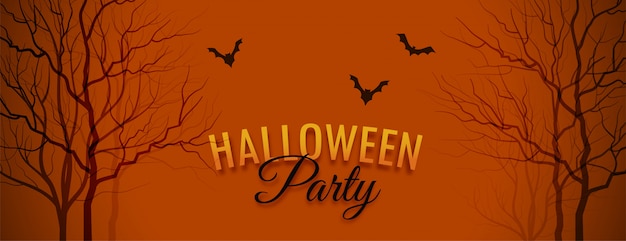 Halloween party banner with tree and bats Free Vector