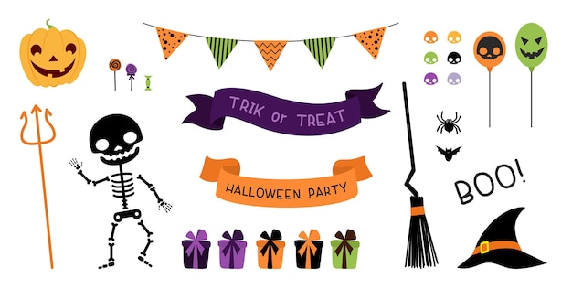 Download Free Vector | Halloween party decorations pack