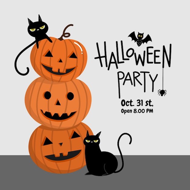 Download Halloween party invitation card with pumpkin and cat ...