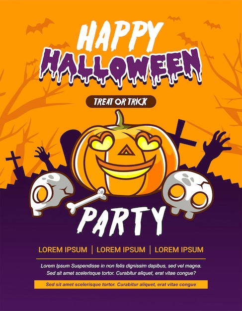 Premium Vector | Halloween party invitation card with pumpkin, skull ...