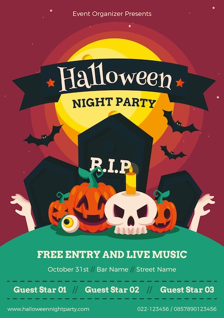 Halloween party poster template Free Vector