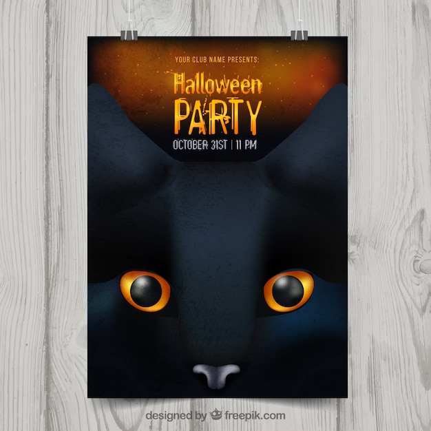 Halloween party poster with black cat