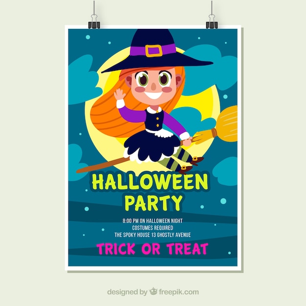 Halloween party poster with nice witch