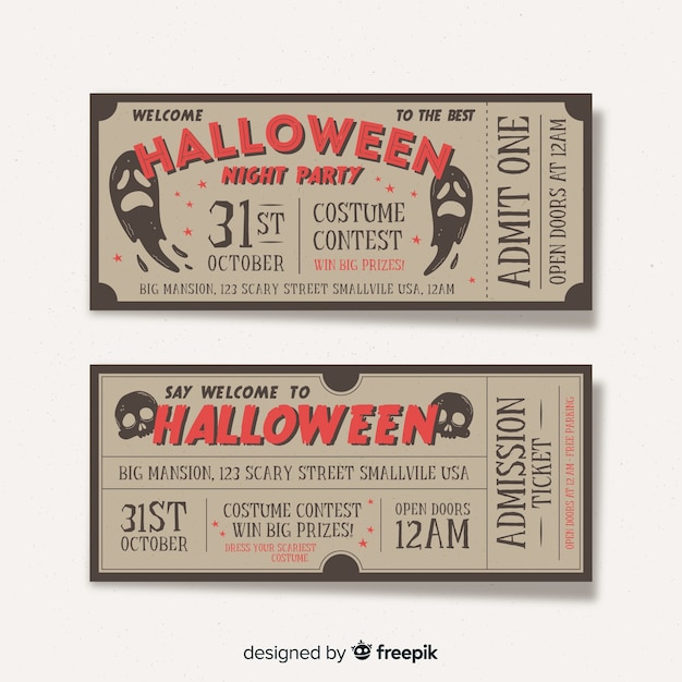 Free Vector | Halloween party ticket collection with vintage design